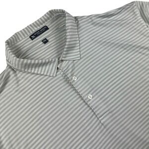 Over Under Mens XXL Performance Polo Shirt Grey White Striped Golf Short Sleeve